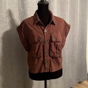 Happy Nature Sleeveless Linen Blend Crop Size Medium